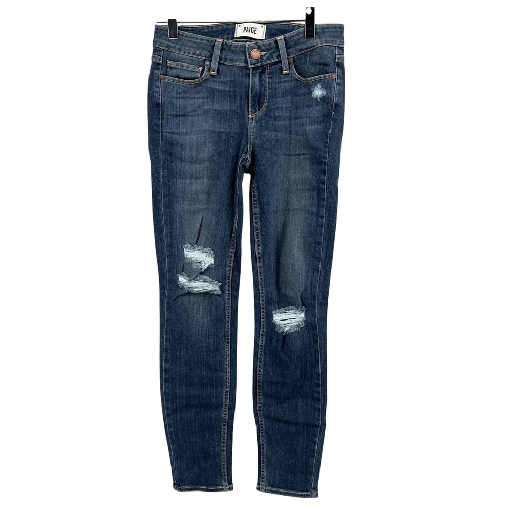 Paige Verdugo Ankle Skinny Jeans Distressed Ripped Indigo Blue 332-620699 USA